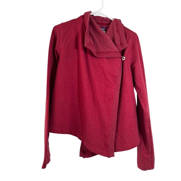Patagonia Women's Burgundy Red Asymmetrical Button Cardigan Jacket Fall Fashion - Picture 1 of 7